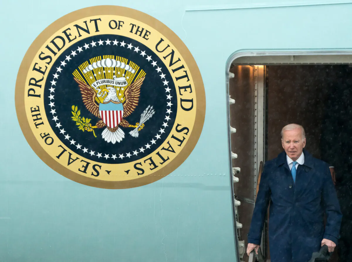 President Joe Biden arrives at Marine Corps Air Station Iwakuni, in Iwakuni, Japan, on May 18, 2023. (Tomohiro Ohsumi/Getty Images)
