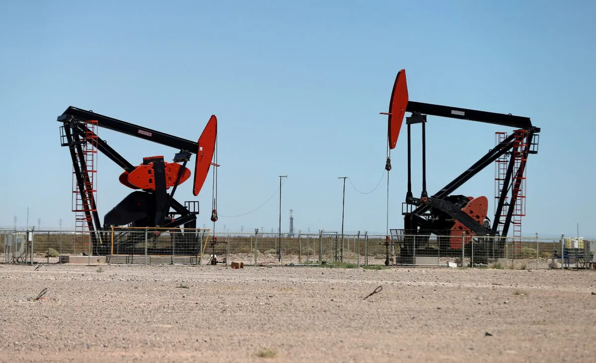 Oil pump jacks at the Vaca Muerta shale oil and gas deposit in the Patagonian Province of Neuquen, Argentina, on Jan. 21, 2019. (Agustin Marcarian/Reuters)