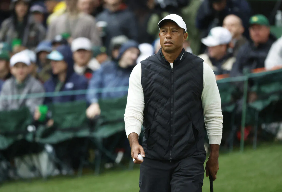 Tiger Woods of the United States on the 16th green during the second round of the 2023 Masters Tournament at Augusta National Golf Club in Augusta, Ga., on April 8, 2023. (Jonathan Ernst/Reuters)