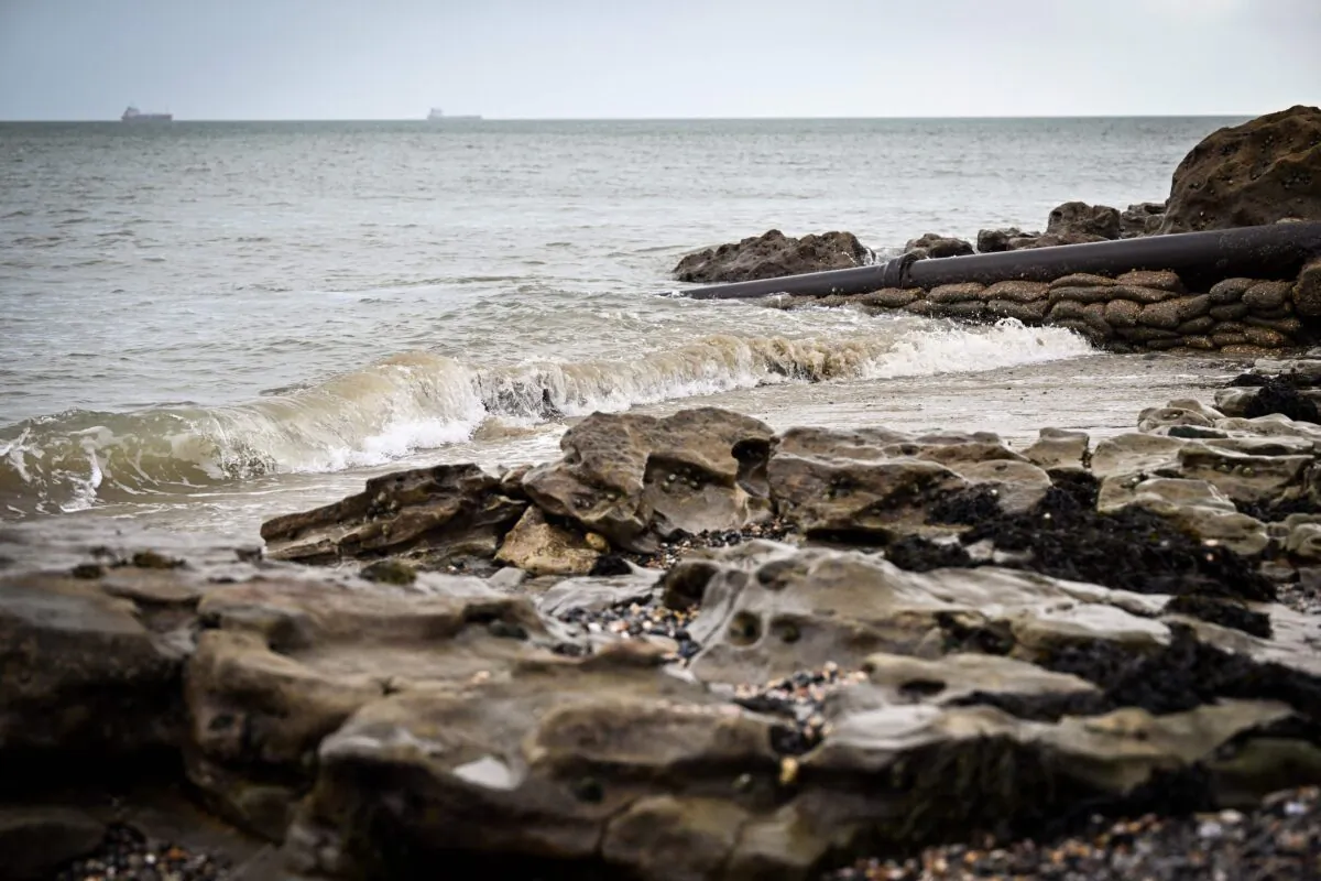 A combined sewer overflow pipe on Ryde beach on the Isle of Wight, which has suffered from sewage pollution in recent years, on March 30, 2023. (Glyn Kirk/AFP via Getty Images)