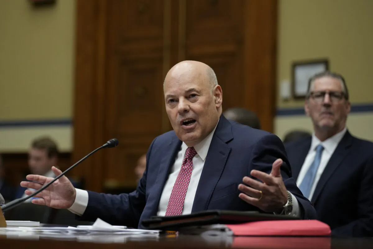 Postmaster General Louis DeJoy testifies during a House Oversight Subcommittee on Government Operations and Federal Workforce hearing on Capitol Hill in Washington on May 17, 2023. (Drew Angerer/Getty Images)