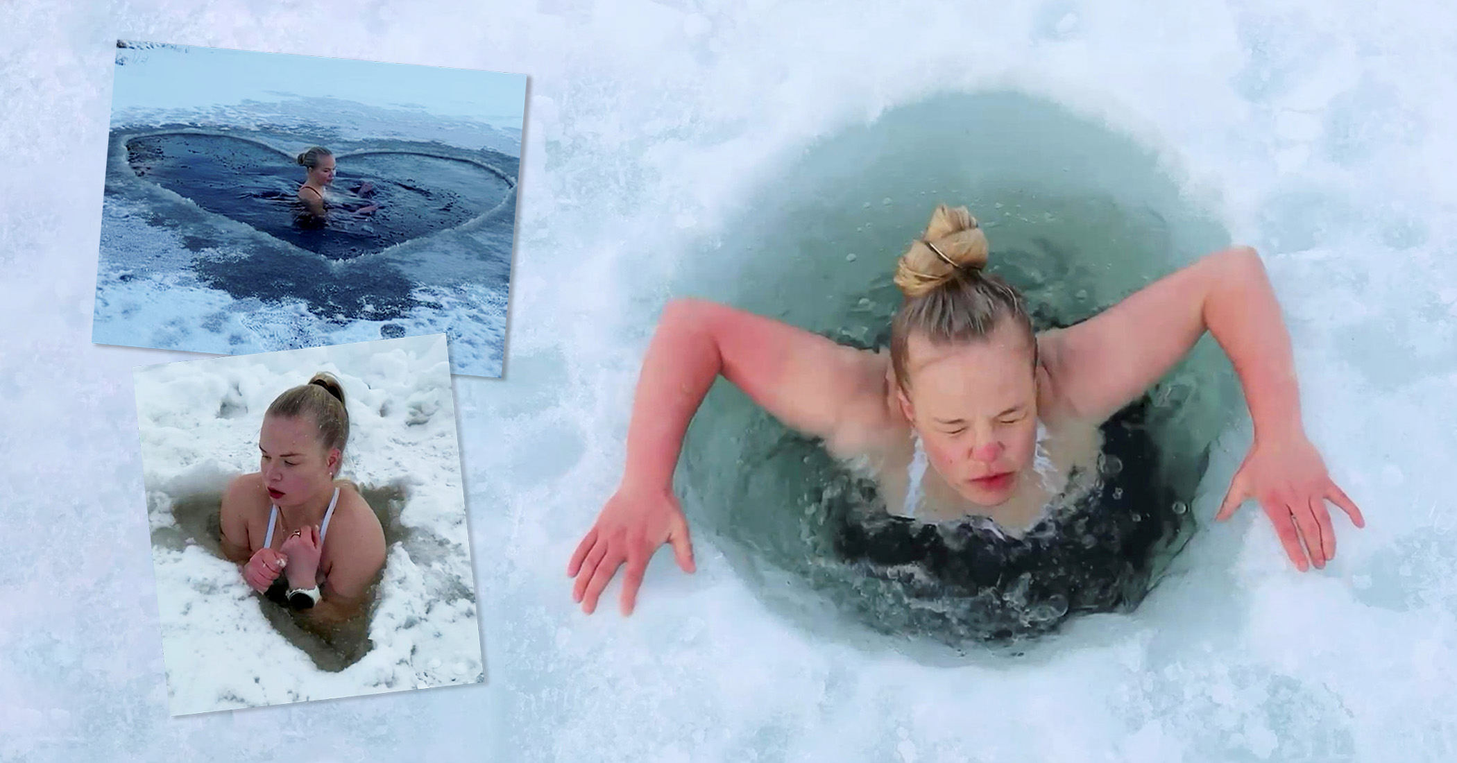 Woman starts her day with a swim in a minus 20 degree Celsius lake for better health and happiness