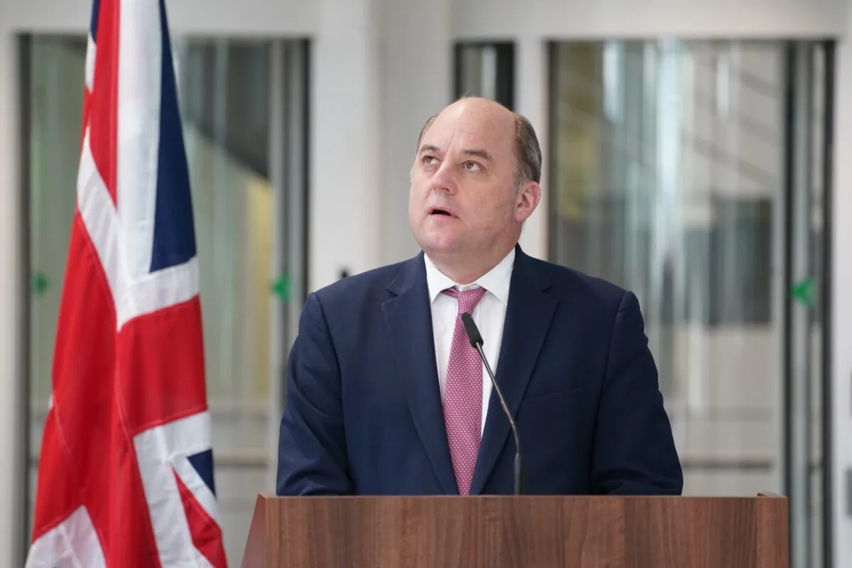 Defence Secretary Ben Wallace during a press conference with Norwegian defence minister Bjorn Arild Gram, at Permanent Joint HQ in Northwood, on May 18, 2023. (James Manning/PA Media)