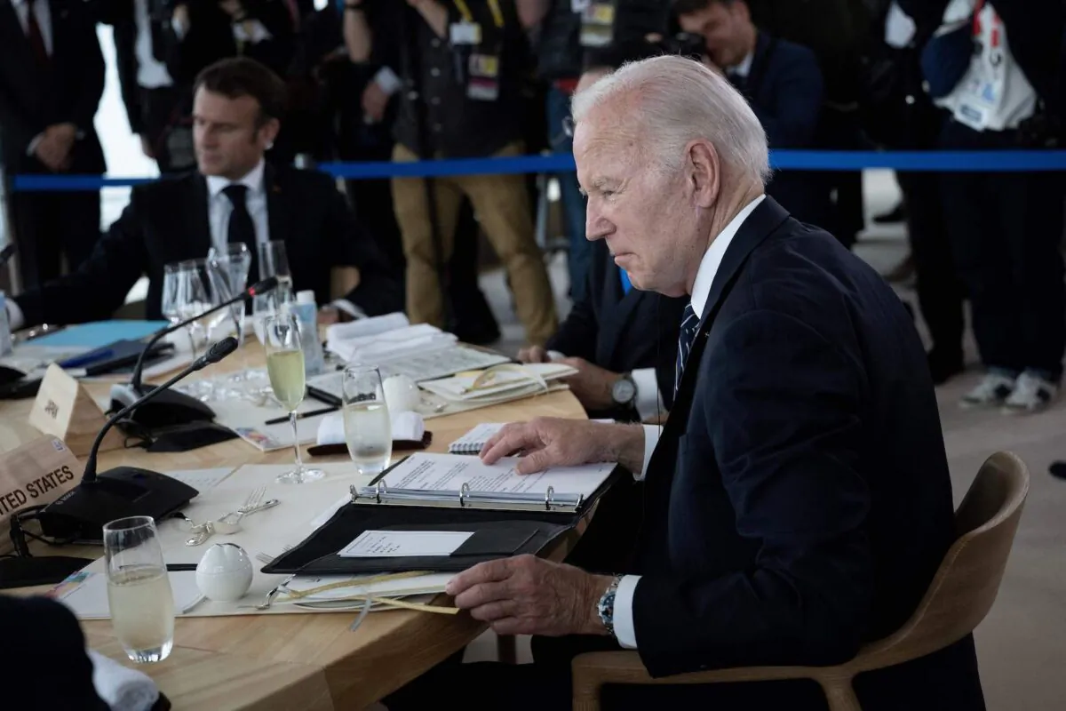 U.S. President Joe Biden attends a meeting during the G-7 Leaders' Summit in Hiroshima on May 19, 2023. (Brendan Smialowski/AFP via Getty Images)