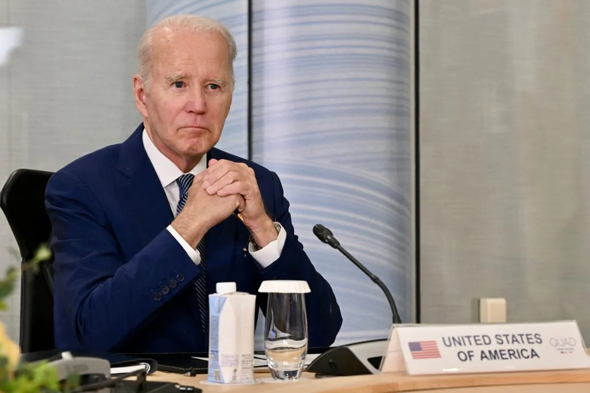 President Joe Biden attends a quad meeting with with Australia's Prime Minister Anthony Albanese, Japan's Prime Minister Fumio Kishida, and India's Prime Minister Narendra Modi on the sidelines of the G-7 Leaders' Summit in Hiroshima on May 20, 2023. (KENNY HOLSTON/POOL/AFP via Getty Images)