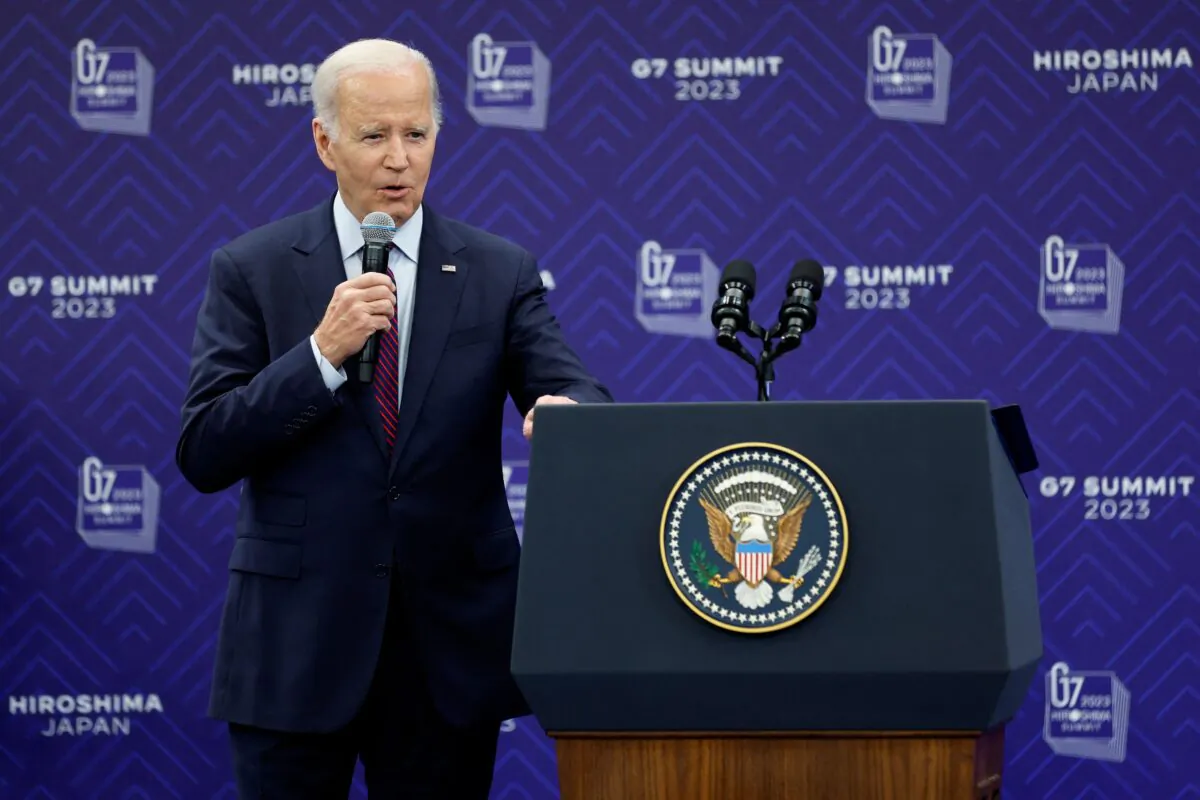 President Joe Biden speaks during a press conference following the G-7 Leaders' Summit in Hiroshima on May 21, 2023. (Kiyoshi Ota / POOL / AFP via Getty Images)