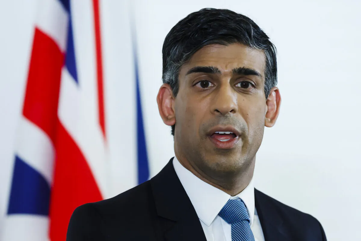 British Prime Minister Rishi Sunak speaks during a press conference following the G-7 summit in Hiroshima, Japan, on May 21, 2023. (Issei Kato - Pool/Getty Images)