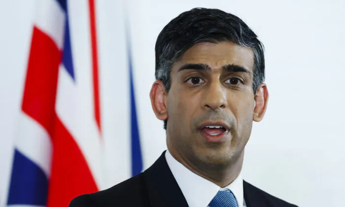 British Prime Minister Rishi Sunak speaks during a press conference following the G-7 summit in Hiroshima, Japan, on May 21, 2023. (Issei Kato - Pool/Getty Images)