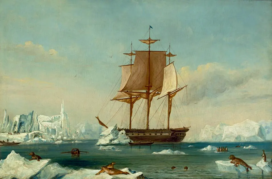 USS Vincennes in Disappointment Bay, Antarctica, during the Wilkes Expedition, circa 1845-1878, attributed to Capt. Charles Wilkes. (Public Domain)