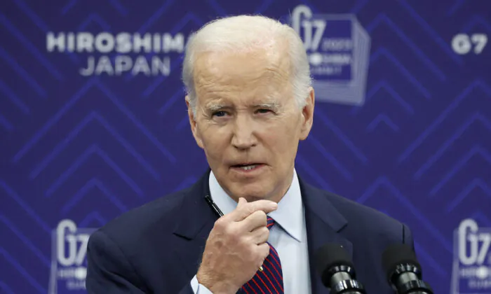 President Joe Biden speaks during a press conference following the G7 Leaders' Summit in Hiroshima on May 21, 2023. (Kiyoshi Ota/Pool/AFP via Getty Images)