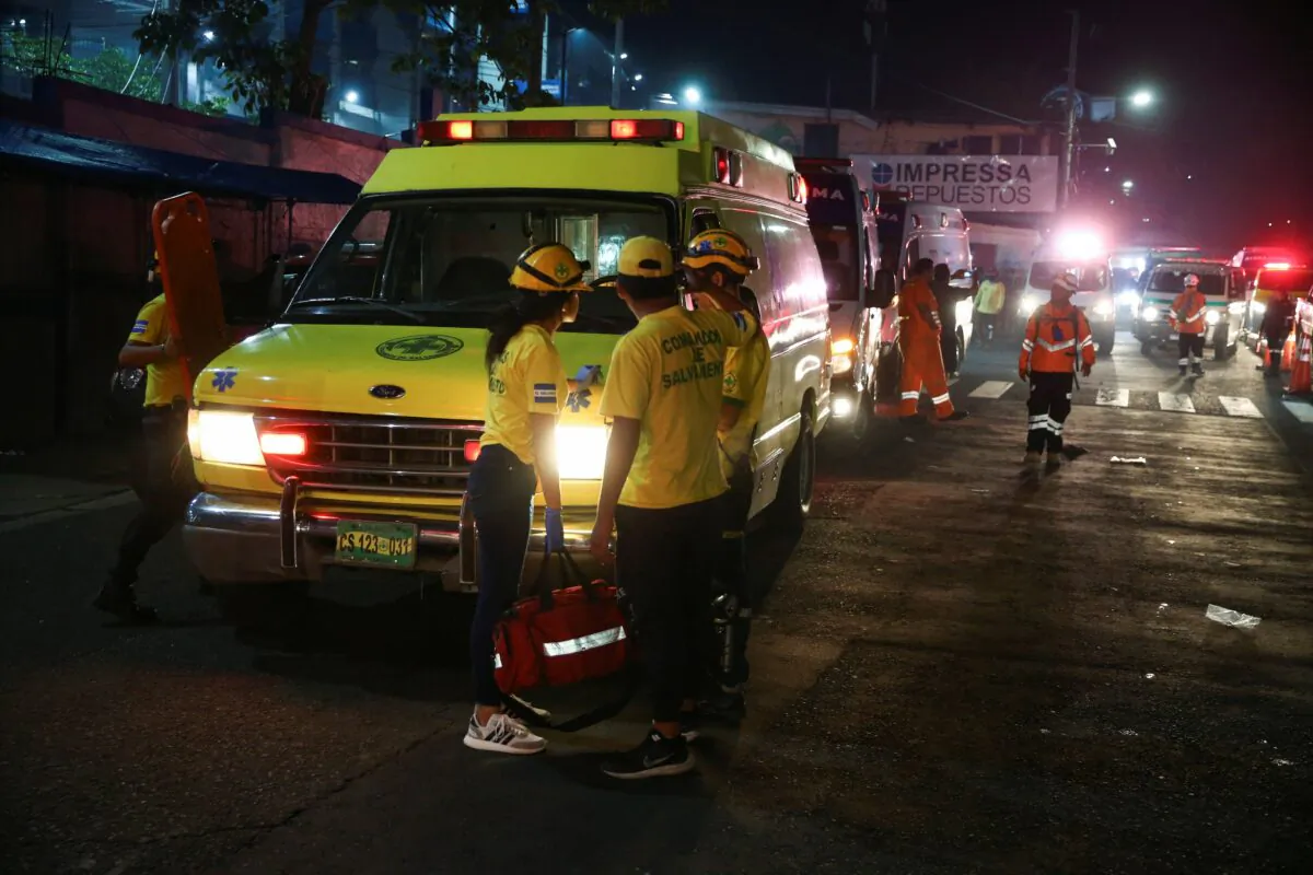 A medical team arrives following a stampede prior to a soccer game between C.D. FAS Vs. Alianza F.C. at the Cuzcatlan stadium in San Salvador, El Salvador, on May 20, 2023. (Jose Cabezas/Reuters)