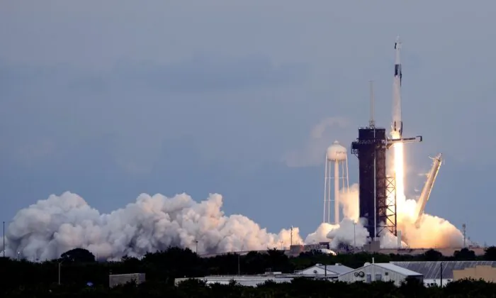 A SpaceX Falcon 9 rocket, with the Dragon capsule and a crew of four private astronauts, lifts off from pad 39A, at the Kennedy Space Center in Cape Canaveral, Fla., on May 21, 2023. (John Raoux/AP Photo)