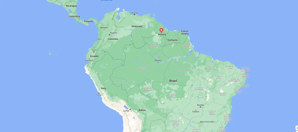 A map shows the location of Guyana on May 22, 2023. (Google Maps)