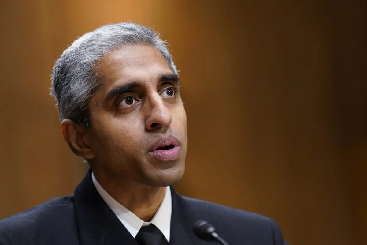 Surgeon General Dr. Vivek Murthy testifies before the Senate Finance Committee on Capitol Hill in Washington on Feb. 8, 2022. (Susan Walsh/AP Photo)
