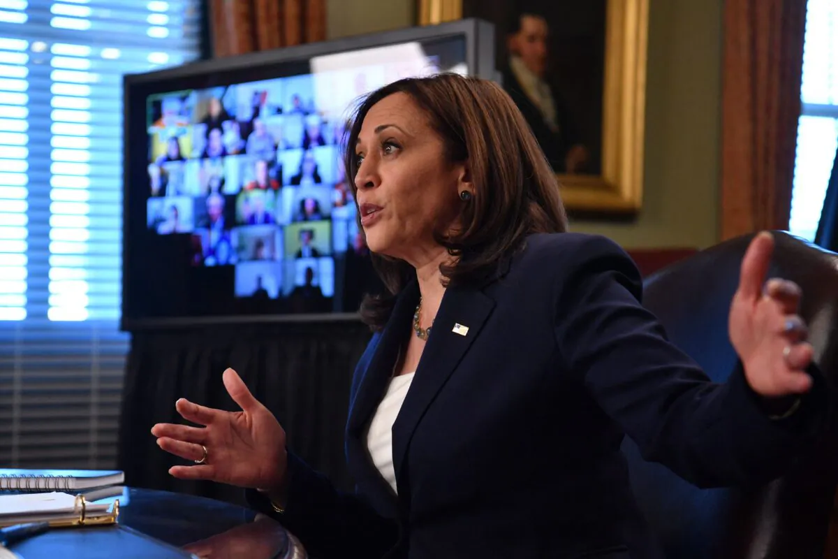 Vice President Kamala Harris hosts the inaugural meeting of the Task Force on Worker Organizing and Empowerment in the Vice President's Ceremonial Office in the Eisenhower Executive Office Building, next to the White House in Washington on May 13, 2021. (Nicholas Kamm/AFP via Getty Images)