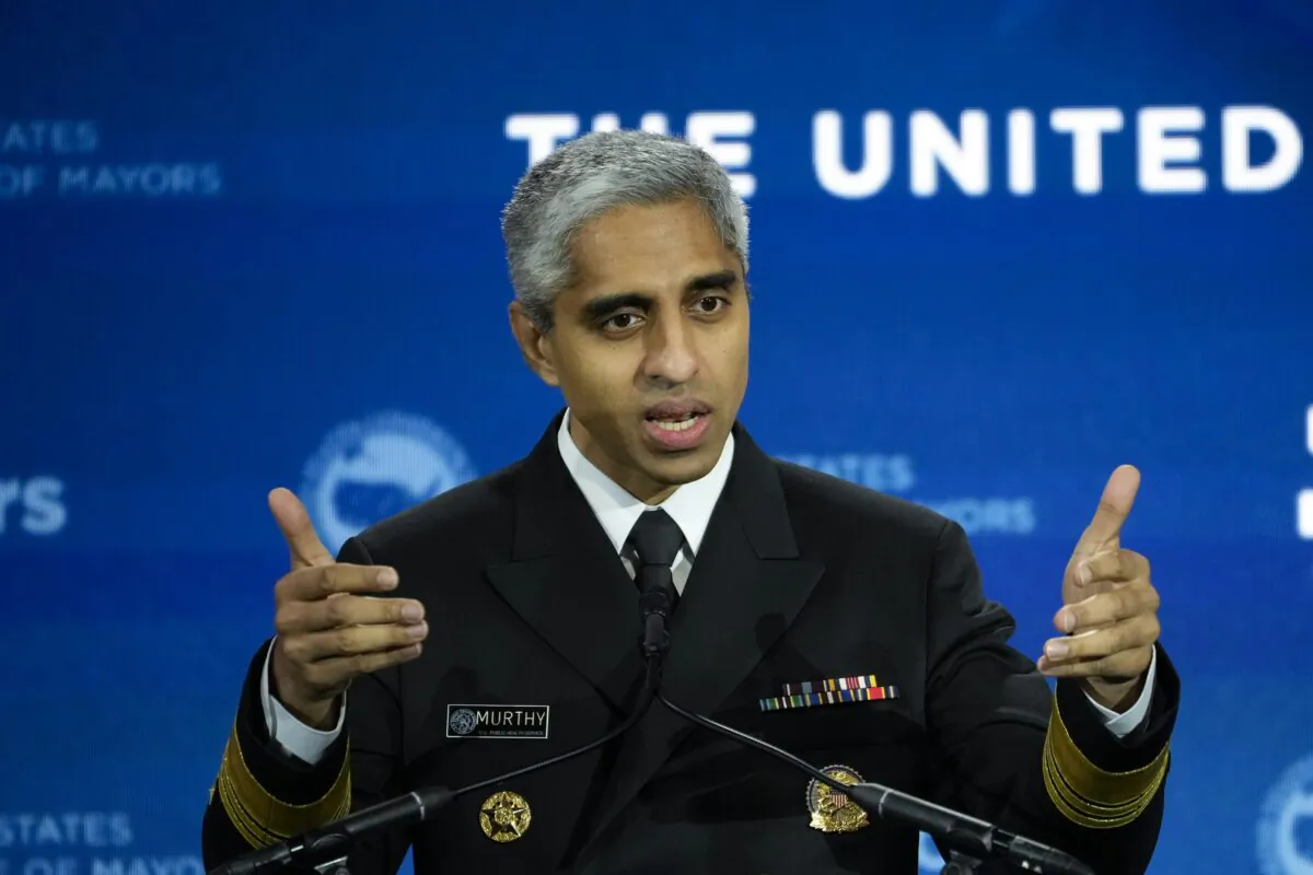 Surgeon General Vivek Murthy speaks during the United States Conference of Mayors 91st Winter Meeting in Washington on Jan. 18, 2023. (Drew Angerer/Getty Images)