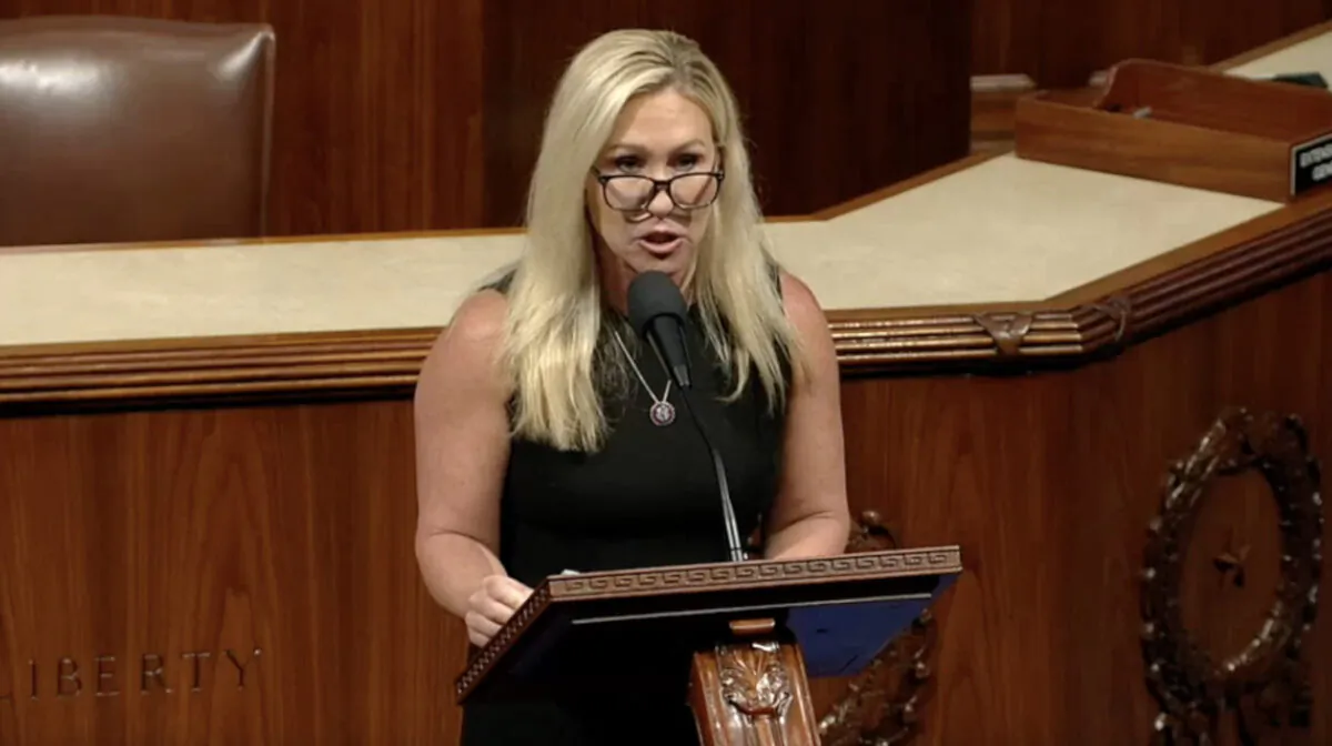 Rep. Marjorie Taylor Greene (R-Ga.) speaks on the House floor in Washington, on May 23, 2023. (U.S. House of Representatives/Screenshot via NTD)