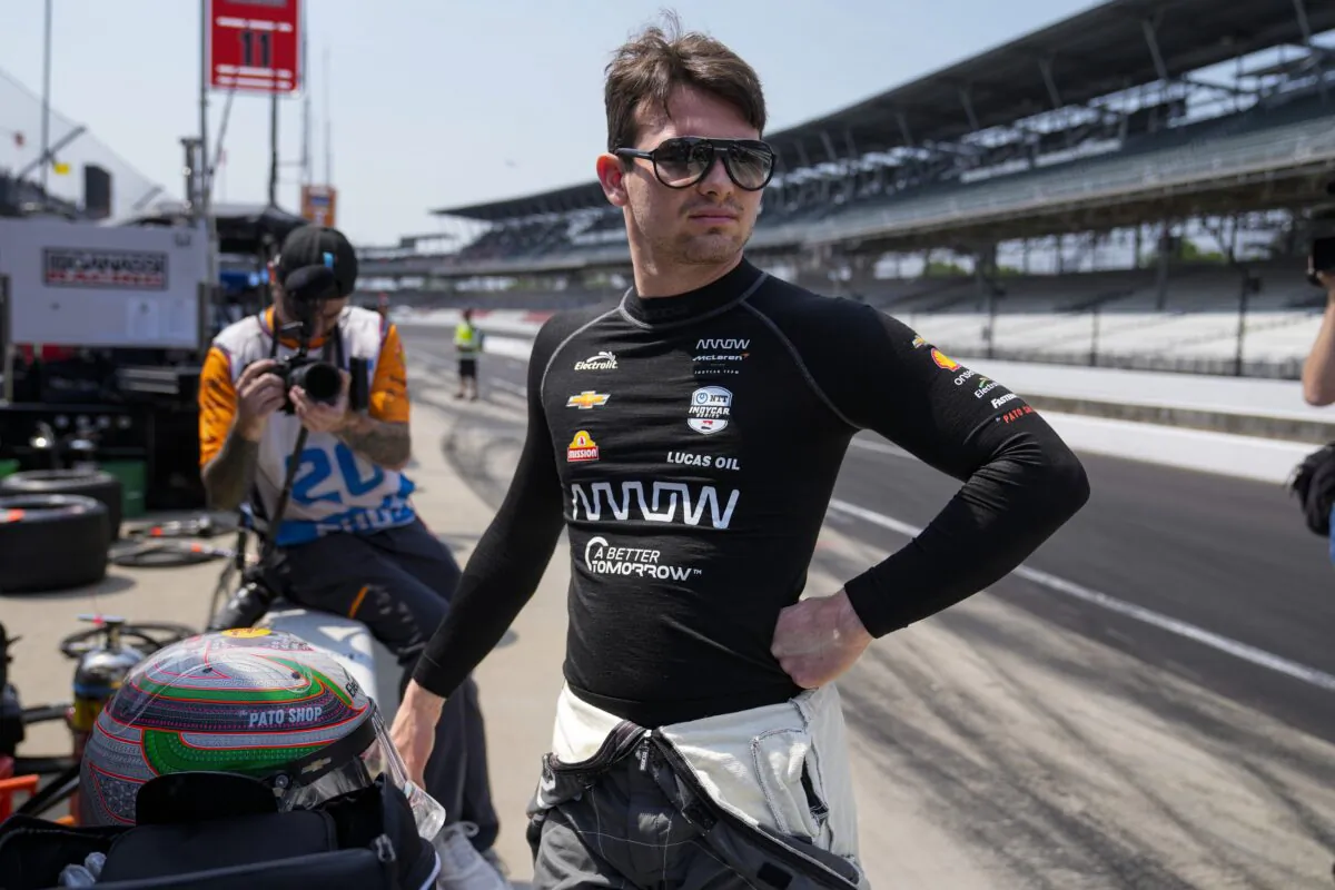 Pato O'Ward, of Mexico, watches from the pit area during practice for the Indianapolis 500 auto race at Indianapolis Motor Speedway in Indianapolis on May 19, 2023. (Michael Conroy/AP Photo)