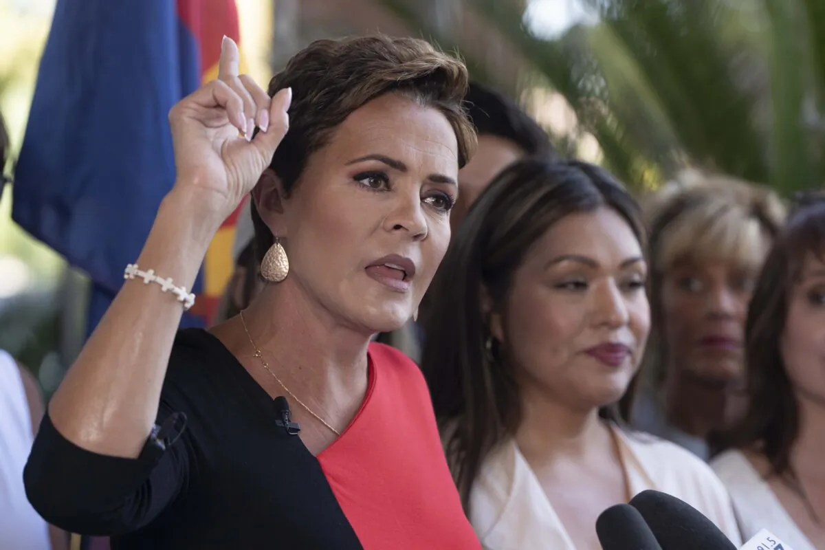 Former Arizona Republican candidate for governor Kari Lake holds a press conference in Phoenix on May 23, 2023. (Rebecca Noble/Getty Images)