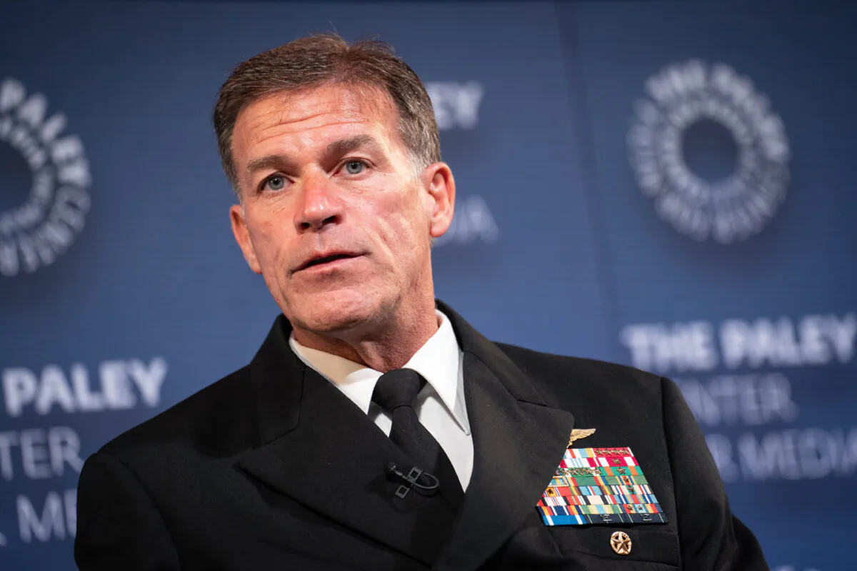 Admiral John C. Aquilino discusses U.S.-China strategic competition at Paley Center for Media in New York City on May 23, 2023. (Samira Bouaou/The Epoch Times)