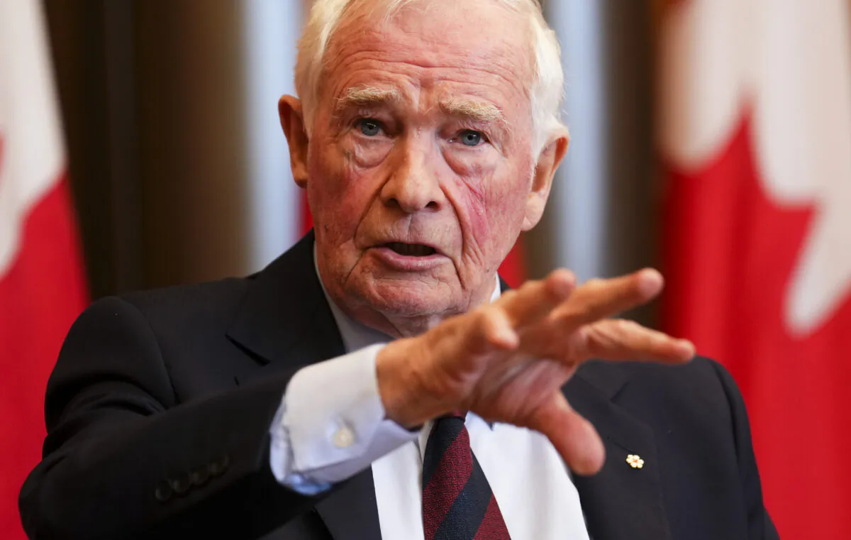 David Johnston, Independent Special Rapporteur on Foreign Interference, presents his first report in Ottawa on May 23, 2023. (The Canadian Press/Sean Kilpatrick)