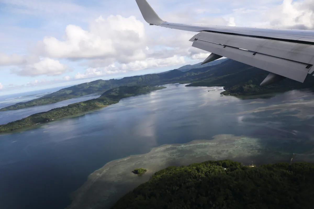 A view from a U.S. plane as it makes its landing approach at Pohnpei International Airport in Kolonia in the Federated States of Micronesia (FSM) on Aug. 5, 2019. 