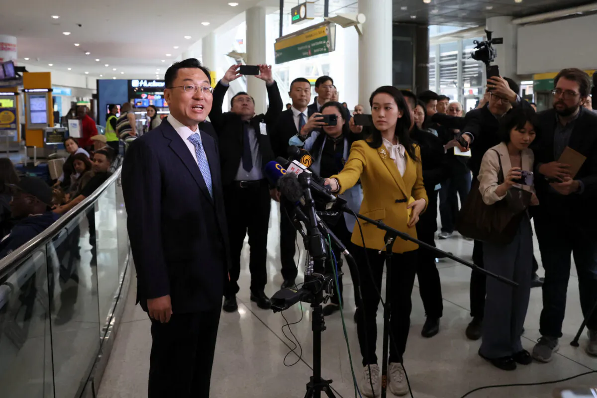Xie Feng, China's new ambassador to the U.S., addresses the media as he arrives at JFK airport in New York City on May 23, 2023. REUTERS/Brendan McDermid
