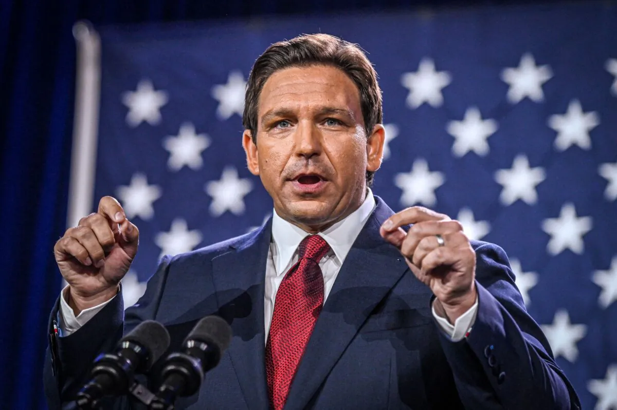 Ron DeSantis speaks during an election night watch party at the Convention Center in Tampa, Florida, on Nov. 8, 2022. (Giorgio Viera/AFP via Getty Images)