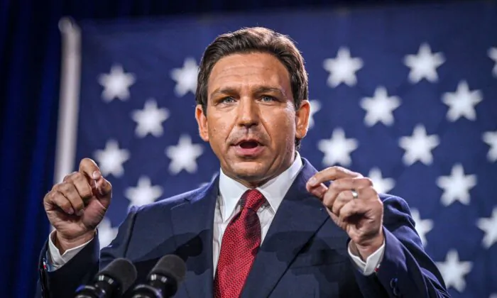 Ron DeSantis speaks during an election night watch party at the Convention Center in Tampa, Fla., on Nov. 8, 2022. (Giorgio Viera/AFP via Getty Images)