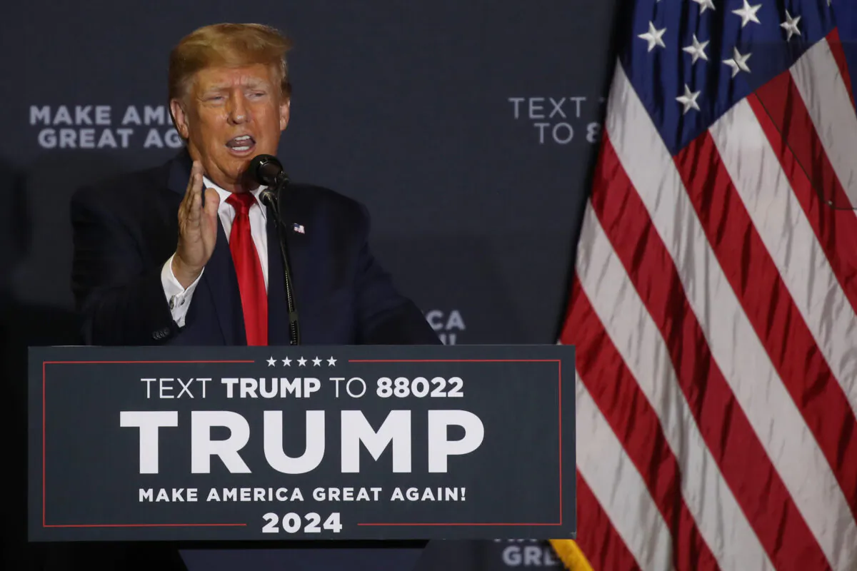 Former President Donald Trump speaks at a campaign rally in Manchester, New Hampshire, on April 27, 2023. (Spencer Platt/Getty Images)