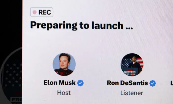 In this photo illustration, Florida Gov. Ron DeSantis joins Elon Musk on Twitter Spaces to formally announce his run for the Republican nomination for president, in Chicago on May 24, 2023. (Scott Olson/Getty Images)