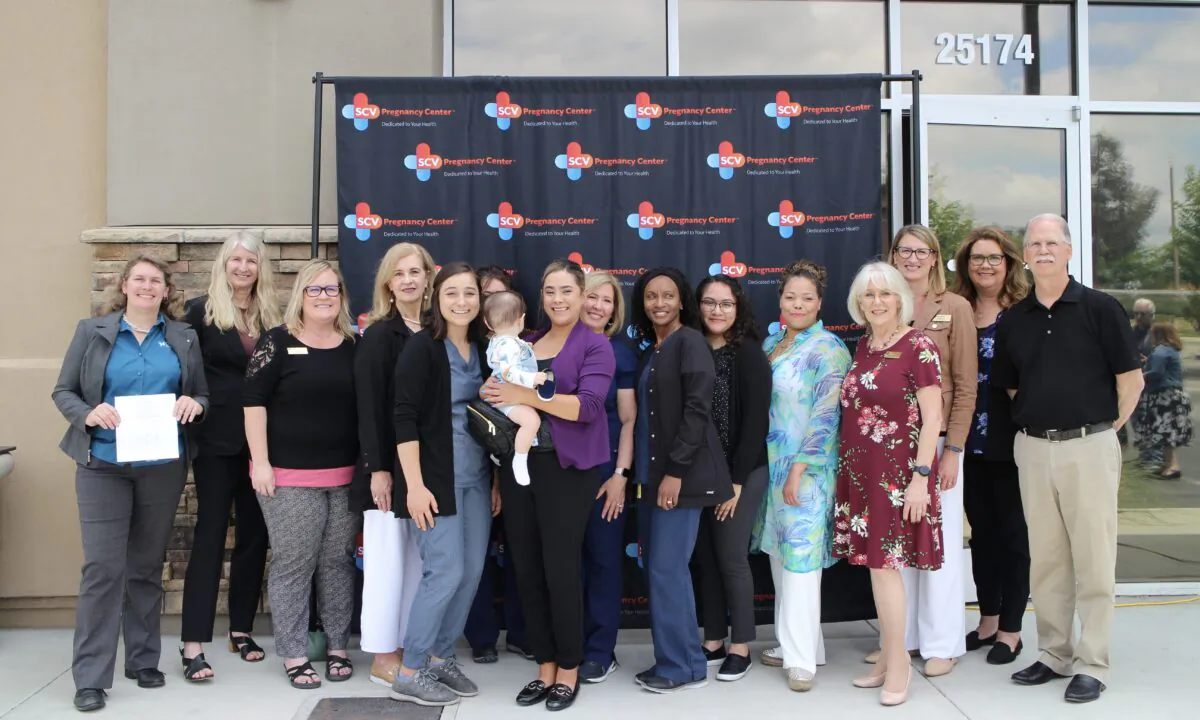 The Santa Clarita Valley Pregnancy Center held a press conference to call for apologies from California Assemblywoman Pilar Schiavo, D-Chatsworth, who said the state’s pregnancy centers were unlicensed and deceptive, in Santa Clarita, Calif., on May 24, 2023. (Courtesy of California Family Council)