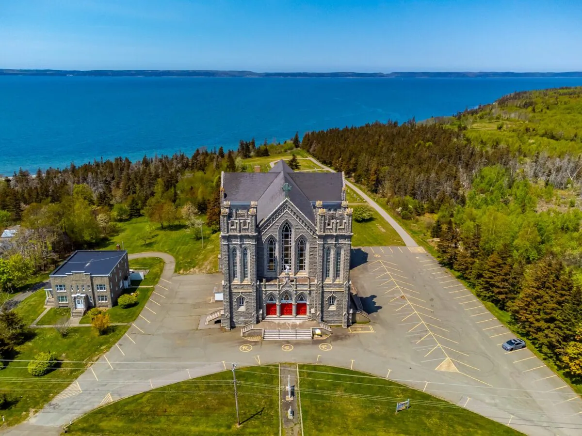 An aerial photo of Saint Bernard Roman Catholic Church in St. Bernard, N.S., on the province’s southwestern coast, is shown in a handout photo. (The Canadian Press/HO-Travis Baker)