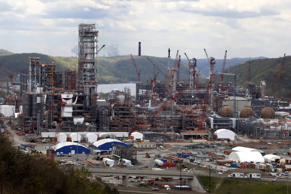 Construction is under way on Shell Pennsylvania Petrochemicals Complex and ethylene cracker plant in Potter Township, Pa., on May 12, 2020. (Gene J. Puskar/AP Photo)