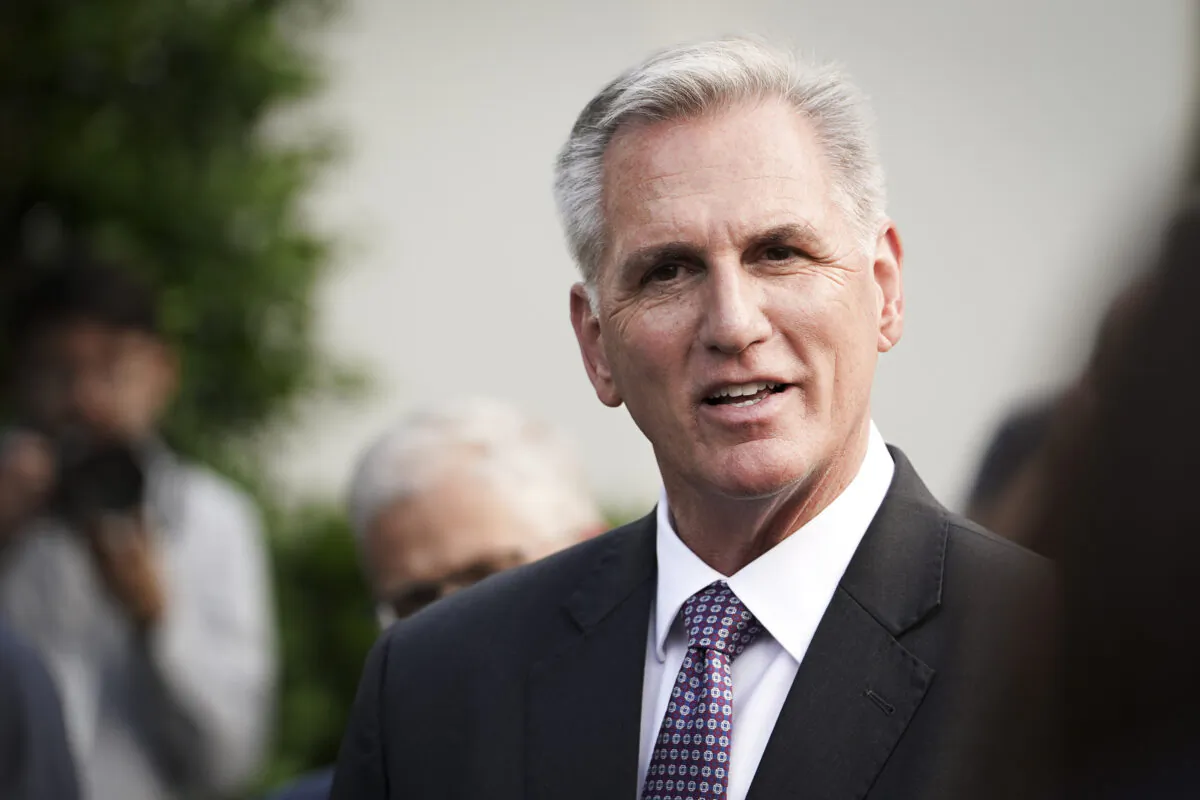 House Speaker Kevin McCarthy (R-Calif.) speaks to the press after meeting President Joe Biden to discuss the debt limit at the White House in Washington on May 22, 2023. (Madalina Vasiliu/The Epoch Times)