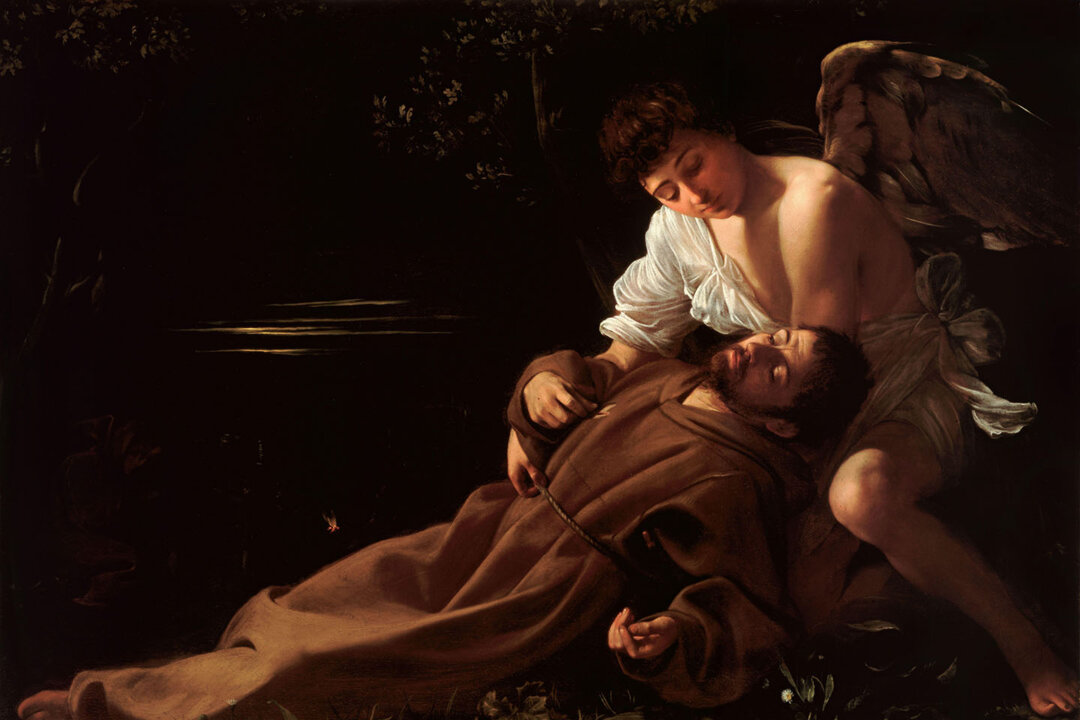 "Saint Francis of Assisi in Ecstasy," circa 1594, by Caravaggio. Oil on canvas; 36.3 inches by 50.1 inches. Wadsworth Atheneum, Harford, Connecticut. (Public Domain)