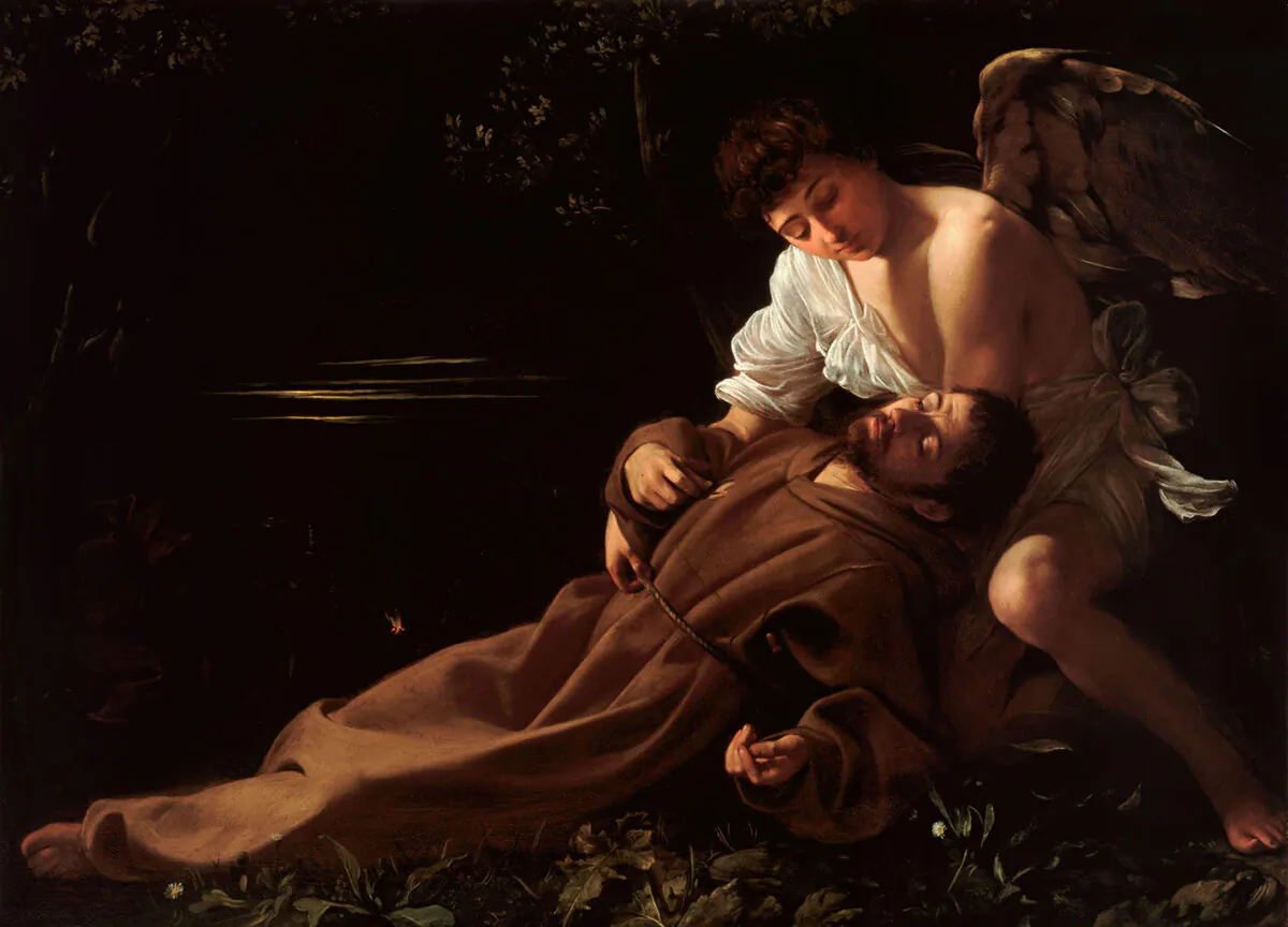 "Saint Francis of Assisi in Ecstasy," circa 1594, by Caravaggio. Oil on canvas; 36.3 inches by 50.1 inches. Wadsworth Atheneum, Harford, Connecticut. (Public Domain)