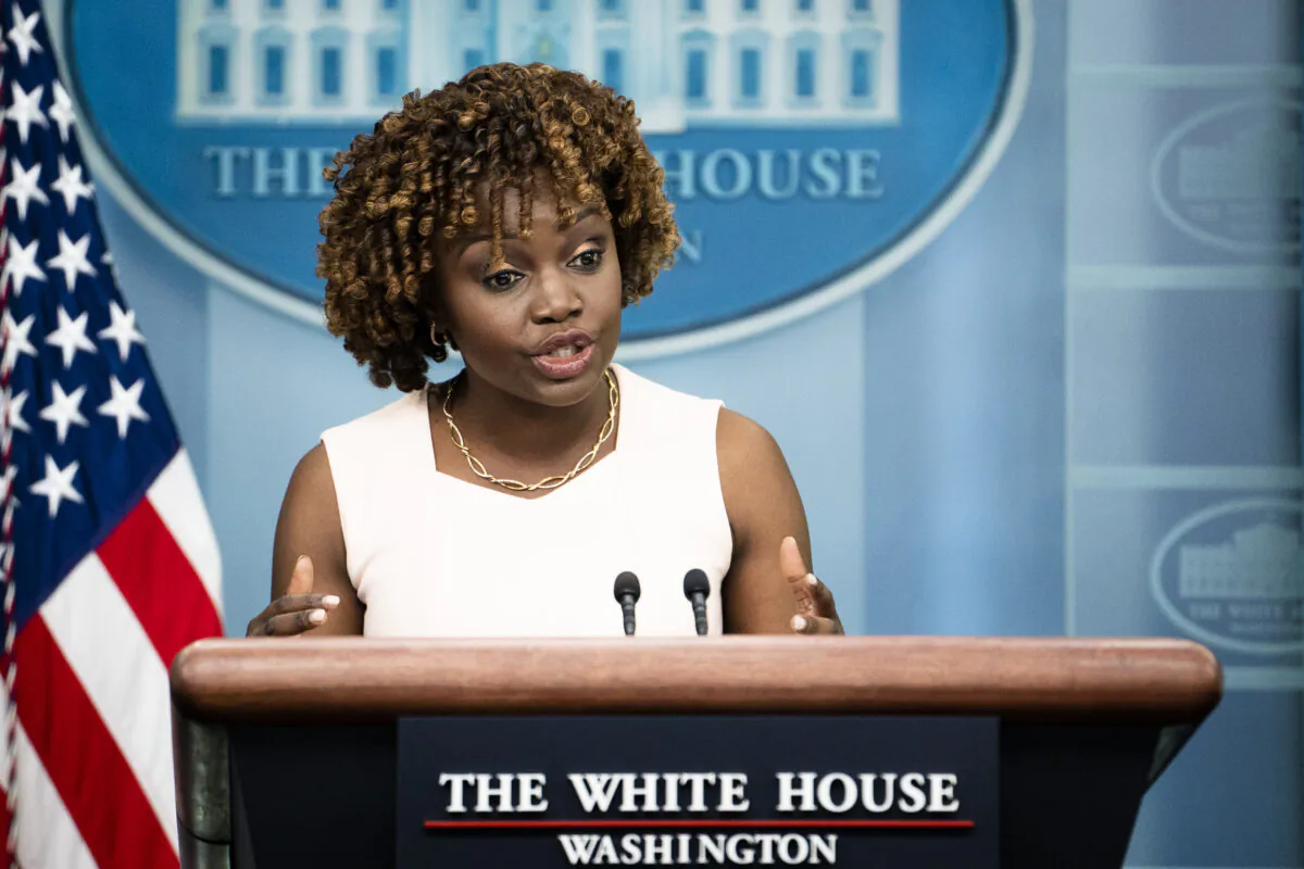 White House Press Secretary Karine Jean-Pierre speaks during the daily press briefing at the White House in Washington on May 25, 2023. (Madalina Vasiliu/The Epoch Times)