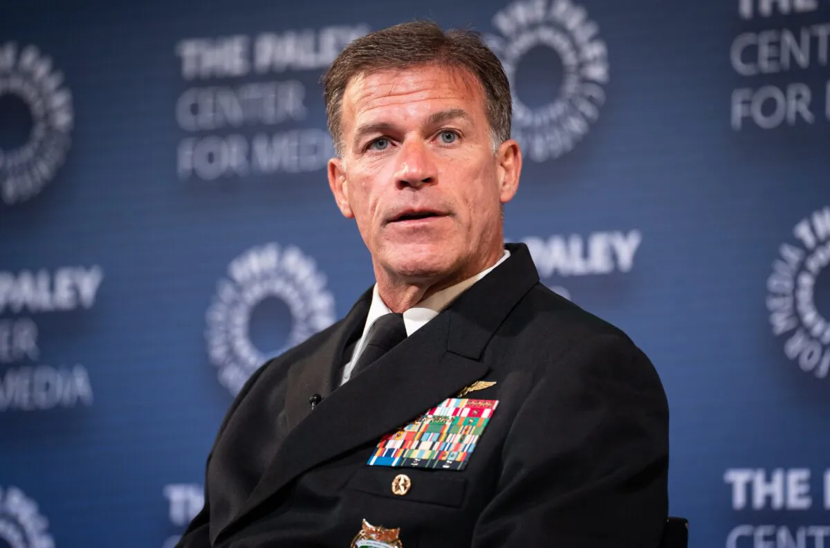 Admiral John C. Aquilino discusses U.S.–China strategic competition at the Paley Center for Media in New York City on May 23, 2023. (Samira Bouaou/The Epoch Times)