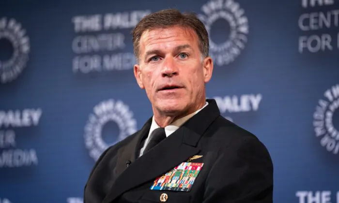 Admiral John C. Aquilino discusses U.S.–China strategic competition at the Paley Center for Media in New York City on May 23, 2023. (Samira Bouaou/The Epoch Times)