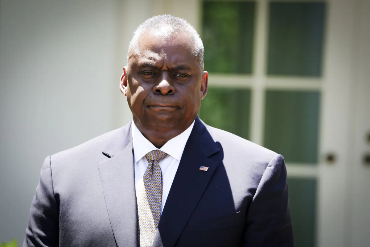 Secretary of Defense Lloyd Austin at a Rose Garden event at the White House in Washington, D.C., on May 25, 2023. (Madalina Vasiliu/The Epoch Times)
