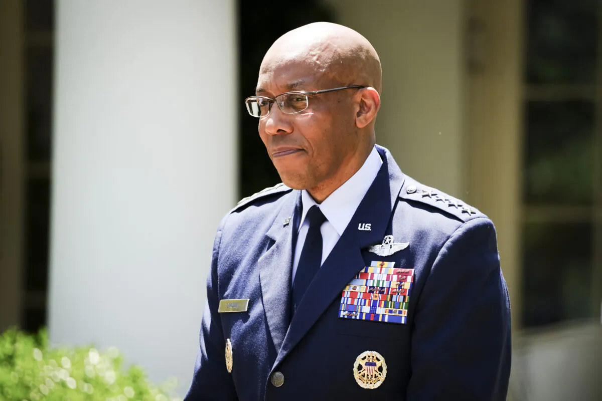 Air Force Chief of Staff Gen. Charles Q. Brown attends a Rose Garden event as President Joe Biden nominates him as the next Joint Chiefs of Staff chairman at the White House in Washington on May 25, 2023. (Madalina Vasiliu/The Epoch Times)