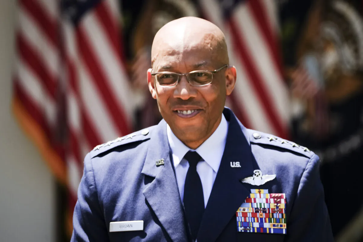 Air Force Chief of Staff Gen. Charles Q. Brown attends a Rose Garden event as President Joe Biden nominates him as the next Joint Chiefs of Staff chairman at the White House on May 25, 2023. (Madalina Vasiliu/The Epoch Times)