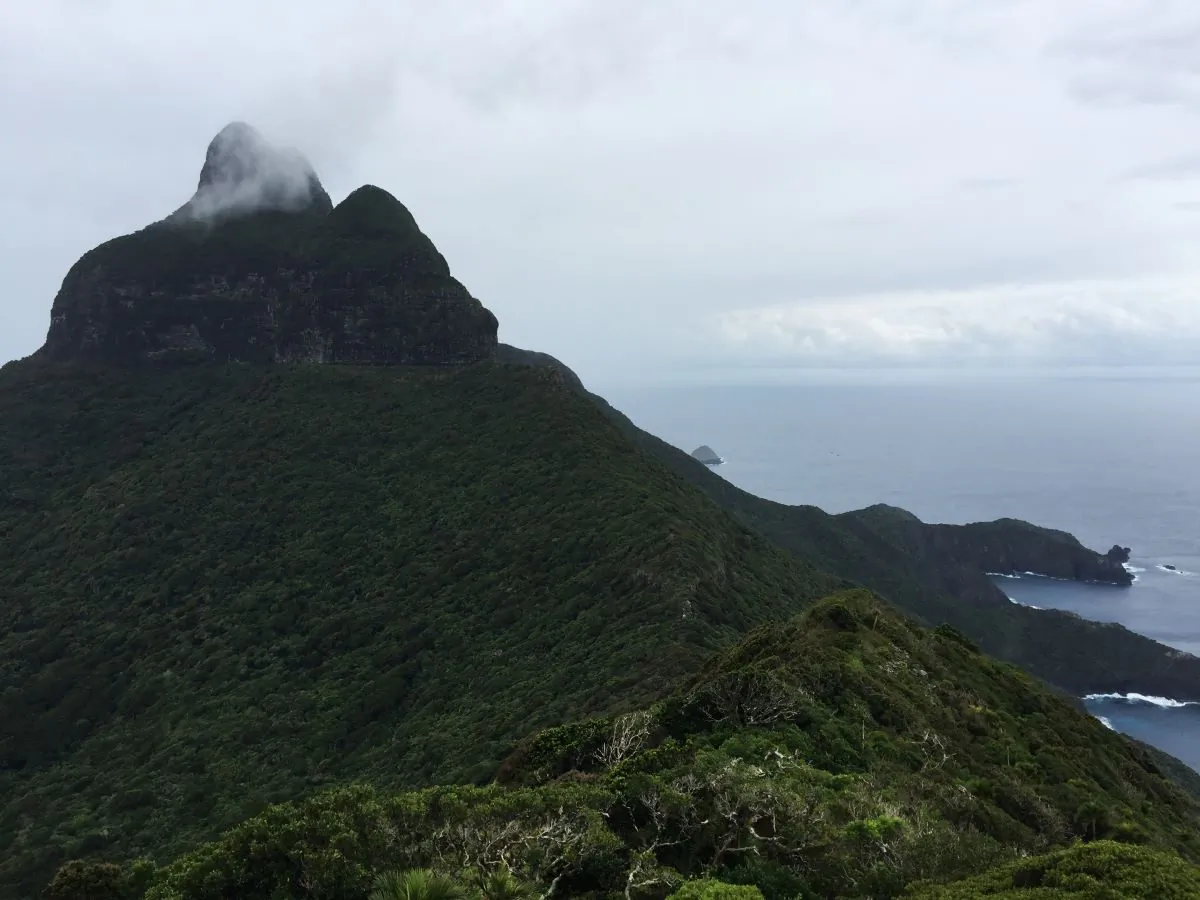 Looking out to Mount Lidgbird from below the Get Up Place on Mount Gower on Lord Howe Island. Monday August 7, 2017. The group of oceanic islands of volcanic origin are world-heritage listed. (AAP Image/Julian Drape)