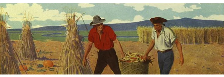 In W.B. Yeats's poem "Adam's Curse," God consigns Adam to a life of work in which he must till and cultivate the land in order to bring forth his food. "Gathering the Harvest," 1909, by Francis Davis Millet. (Public Domain)