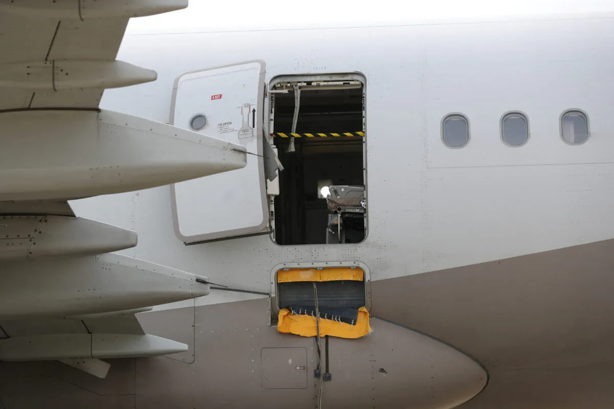 Asiana Airlines' Airbus A321 plane, of which a passenger opened a door on a flight shortly before the aircraft landed, is pictured at an airport in Daegu, South Korea, on May 26, 2023. (Yonhap via Reuters)