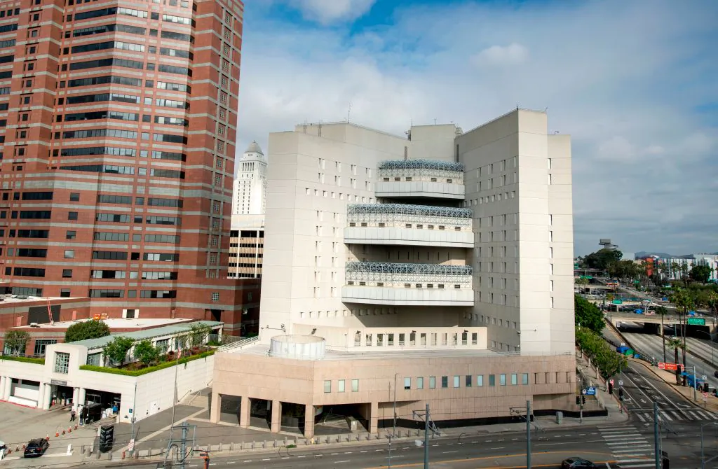 Outside view of the Metropolitan Detention Center in Los Angeles on May 12, 2020. (Valerie Macon/AFP via Getty Images)