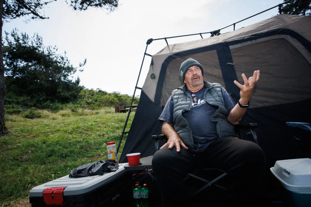 Mark Brennecke of Turlock talks about his camping plans for this year on May 9, 2023, while staying at the Sunset State Beach campground in Watsonville, California. (Dai Sugano/Bay Area News Group/TNS)