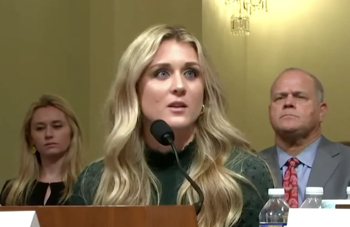 Rep. August Pfluger (R-Texas) questions Riley Gaines during a House Committee hearing on May 16, 2023. (House Homeland Security Committee/Screenshot via NTD)