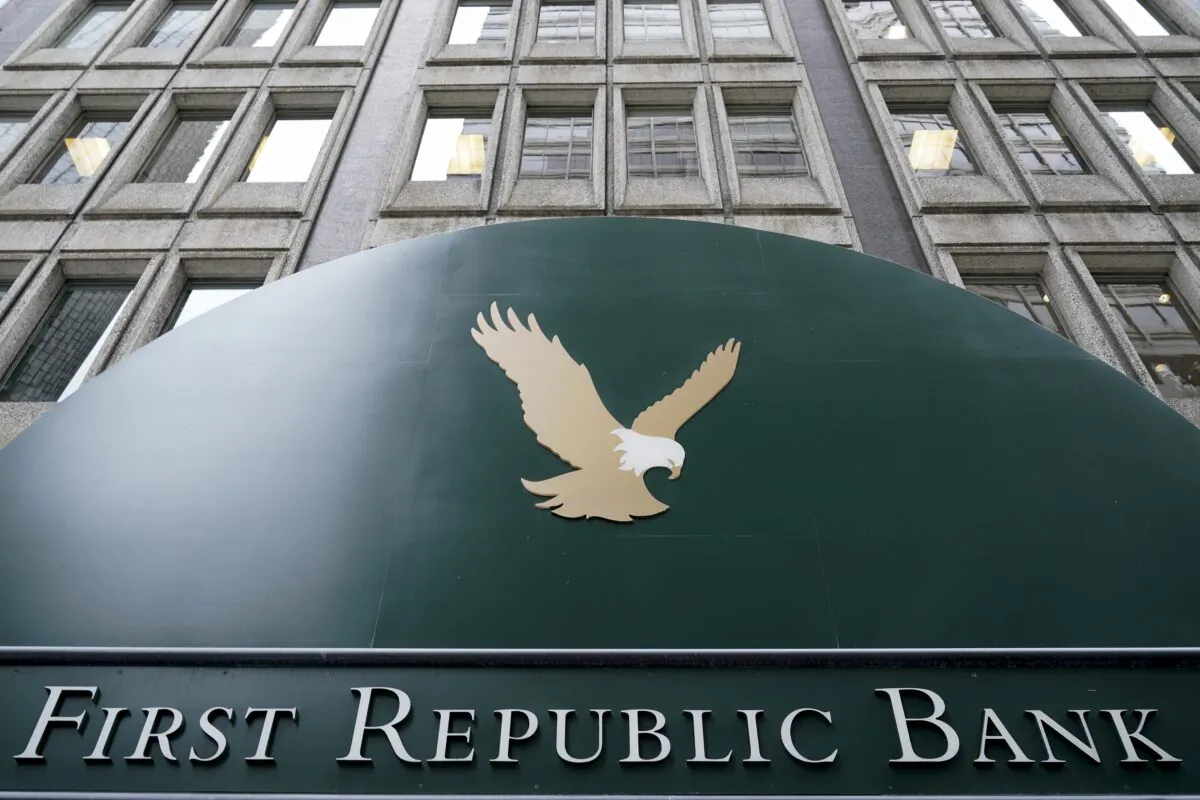 A First Republic Bank sign is posted at the bank's headquarters in San Francisco on May 1, 2023. (Godofredo A. Vásquez/AP Photo)